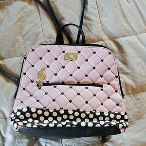 Betsey Johnson Pink Quilted Backpack with Polka Dot Accent